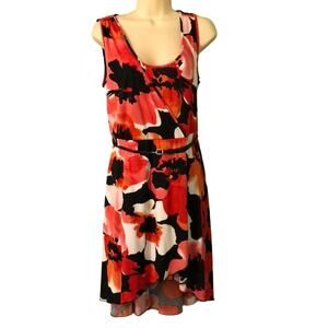 Corey P  Floral Print Knit Dress Fit & Flare Belt Woman Size Large Sleeveless